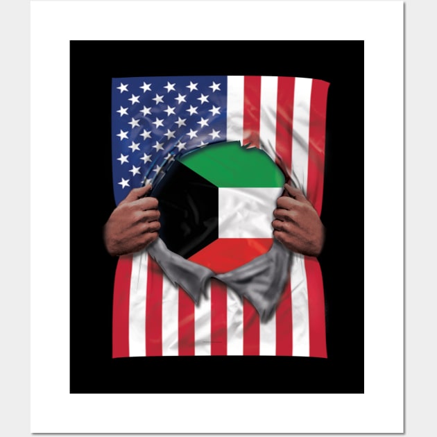 Kuwait Flag American Flag Ripped - Gift for Kuwaiti From Kuwait Wall Art by Country Flags